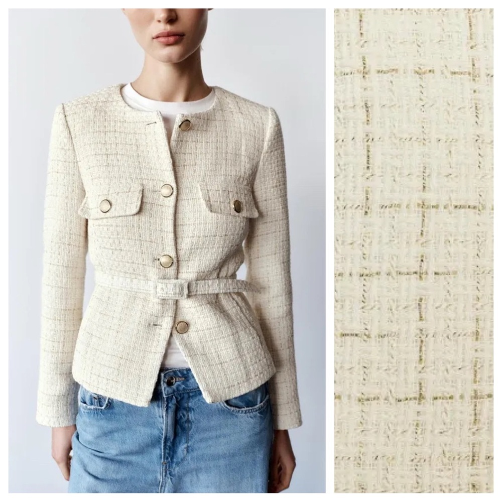 NWOT. Zara Cream Structured Blazer with Belt. Size S. - Picture 3 of 16